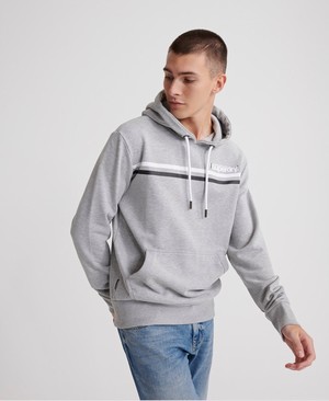 Superdry Core Logo Sport Stripe Loopback Férfi Kapucnis Pulóver Szürke | ISGOD3560